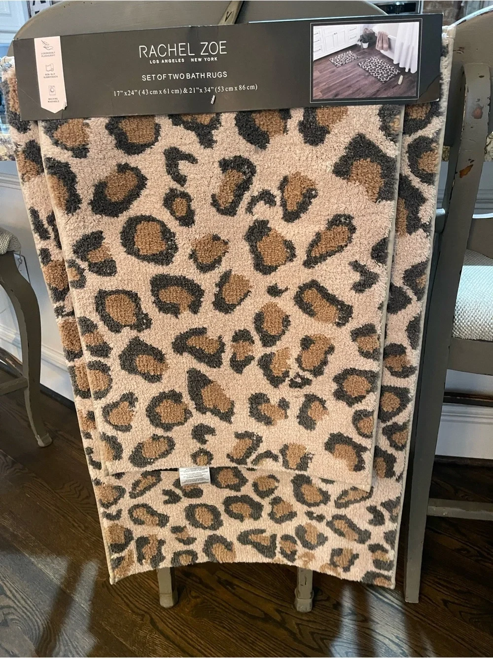 Rachel Zoe Bath Mat Set - Leopard - 17”x24” & 21”x34” Brand New